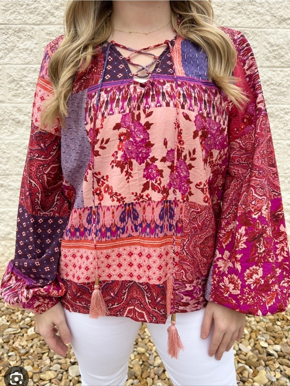OddyBoho Patchwork Peasant Top - Ultra Violet